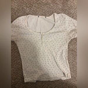 Brandy Melville Cream Floral Button-Up Top